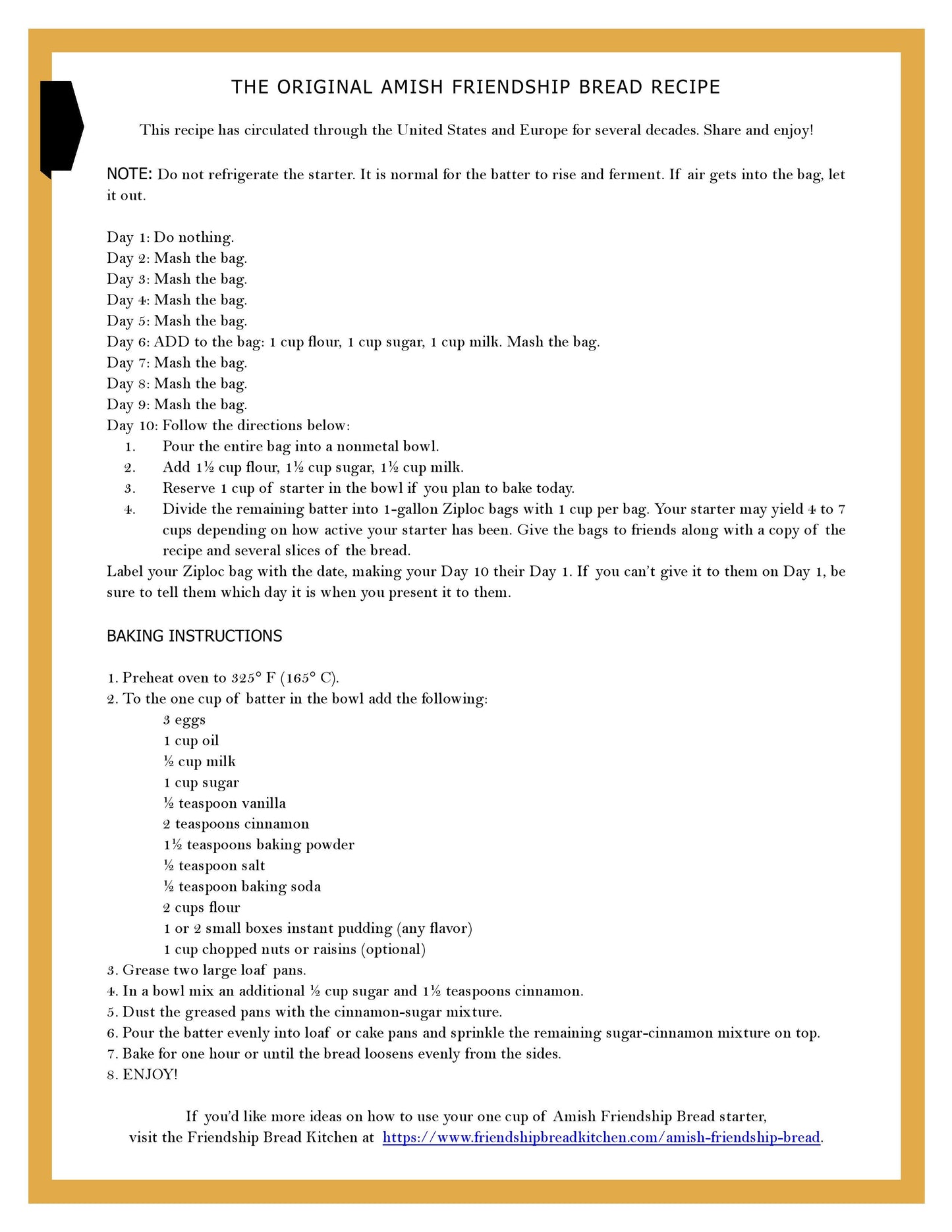 Amish Friendship Bread - Starter Recipe