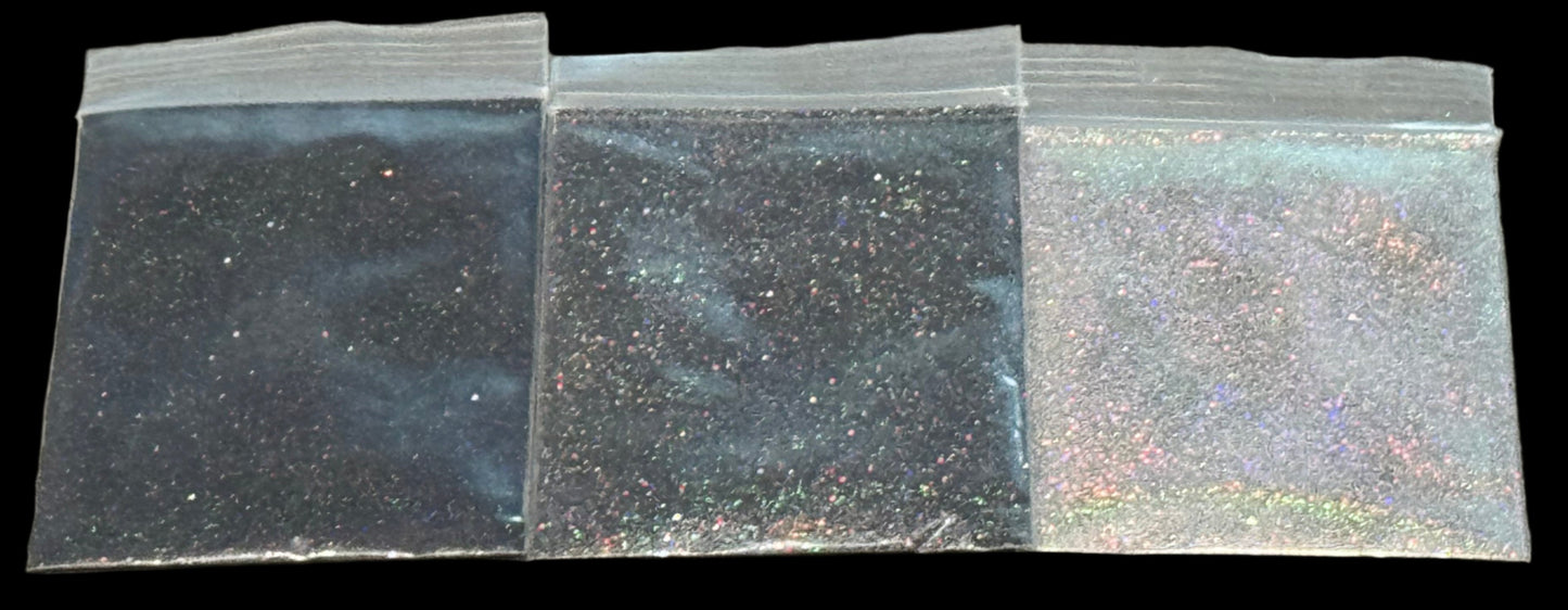 Black, Gray, an Silver Holographic Glitter Samples