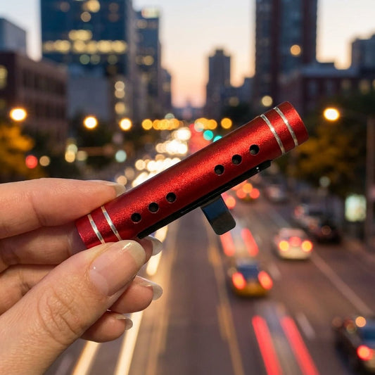 Portable air freshener stick in the city