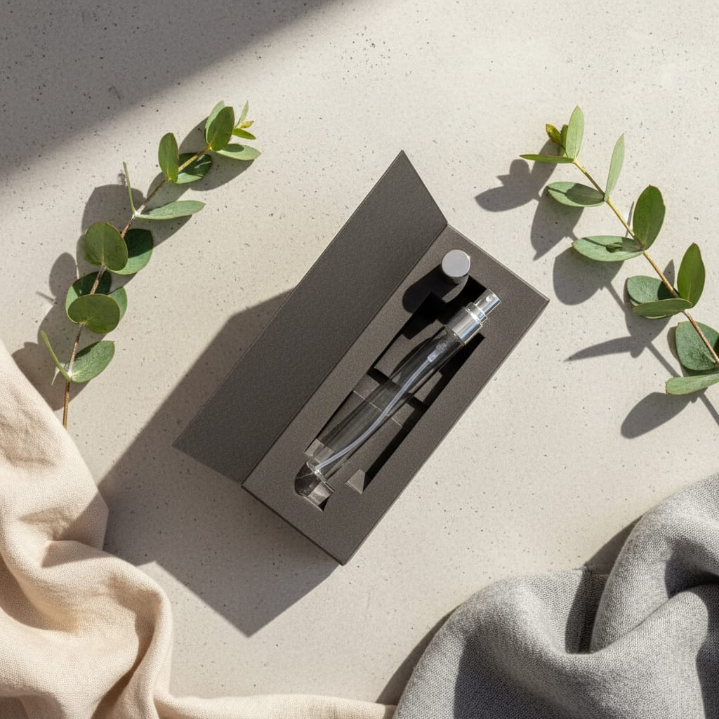 ScentShot Sampler Bottle & Gift Box - 10ml Glass Perfume and Cologne Bottle w/ Silver Cap & Black Box