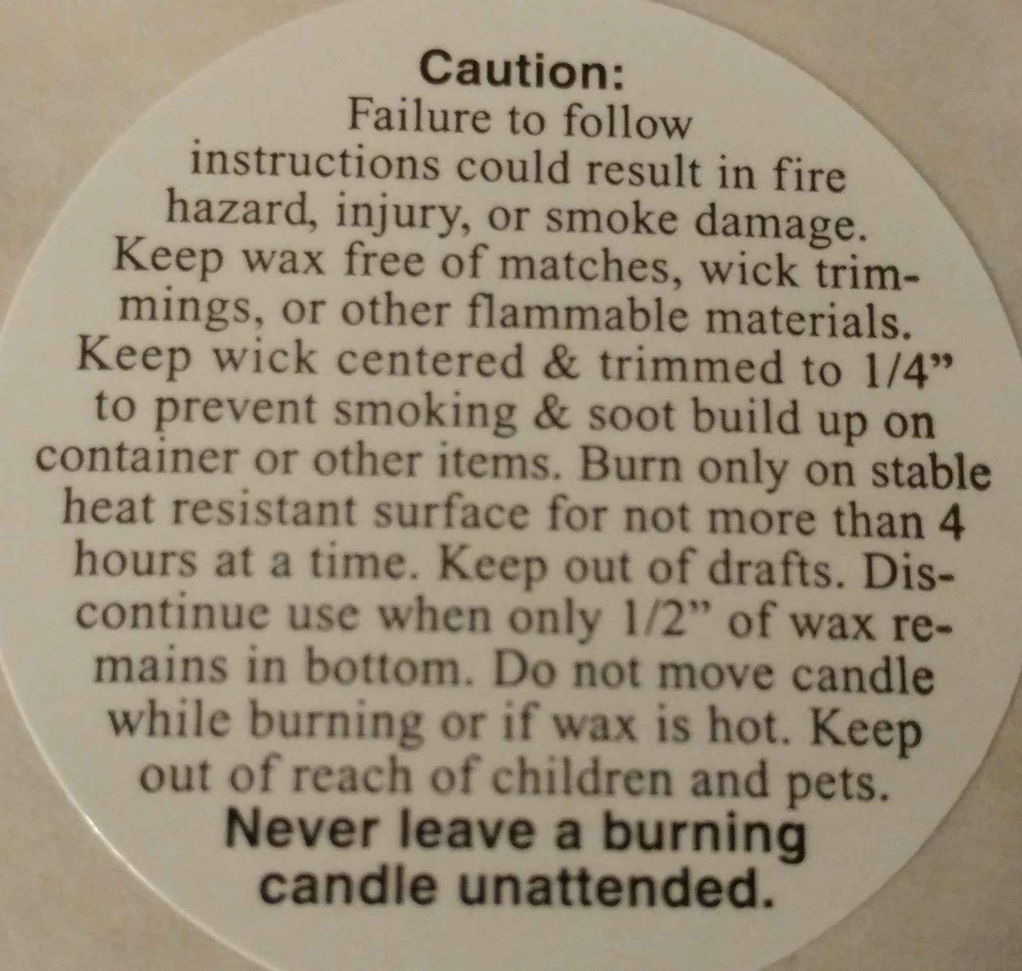 Candle Warning Label - Large (2")