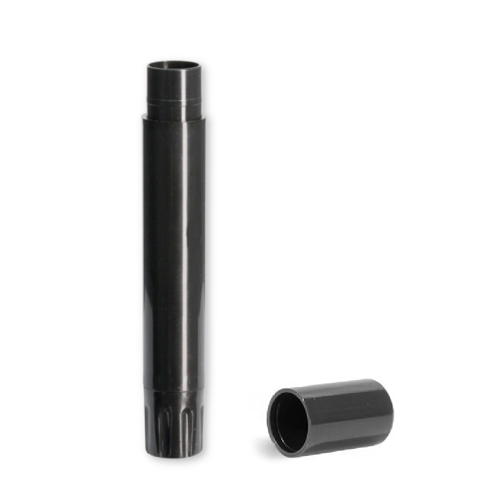 black slimline lip balm tubes with caps