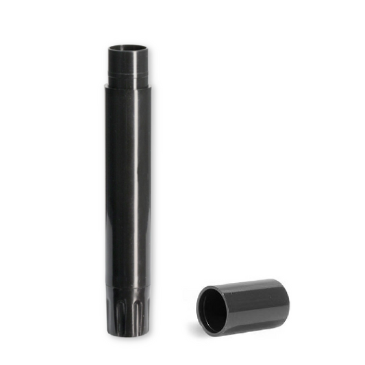 black slimline lip balm tubes with caps