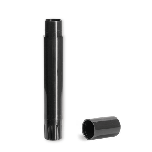 black slimline lip balm tubes with caps