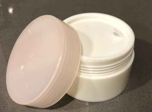 Plastic Cosmetics Container - 50ml Off White w/ Pink Cap & Sealing Disc