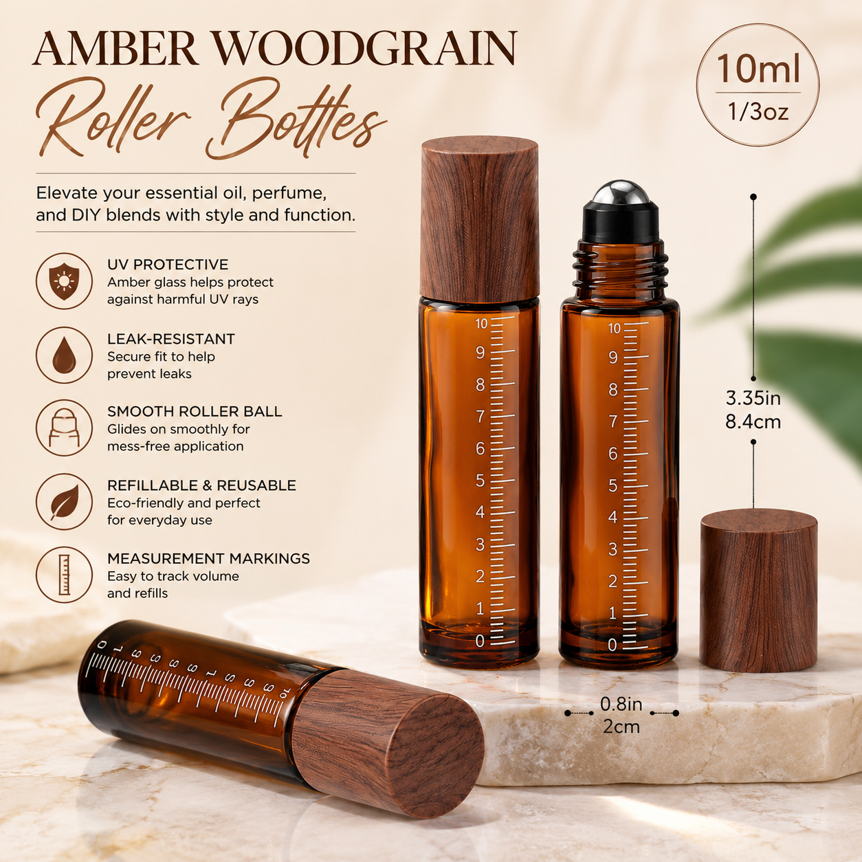 Amber Woodgrain Roller Bottles Infographic