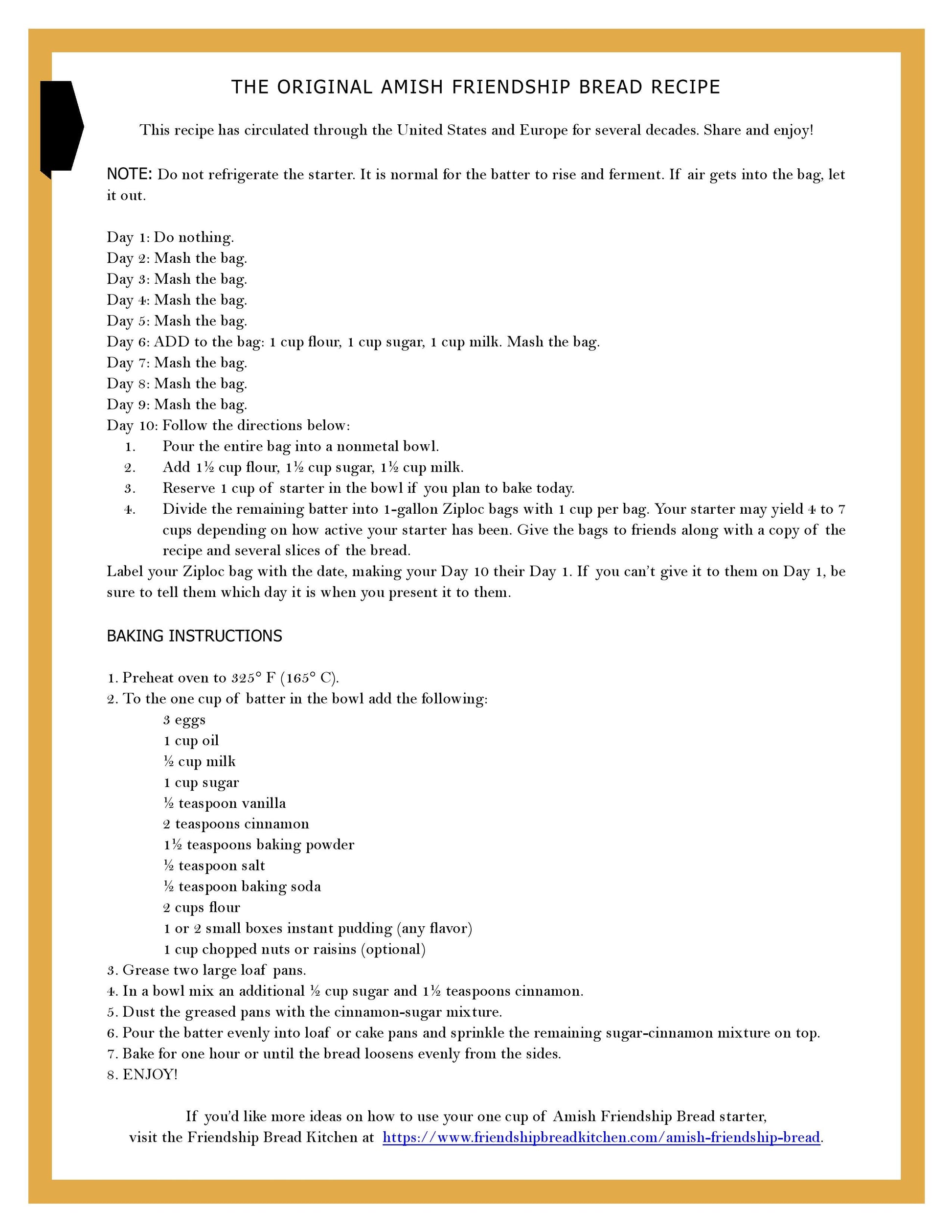 Amish Friendship Bread - Starter Recipe