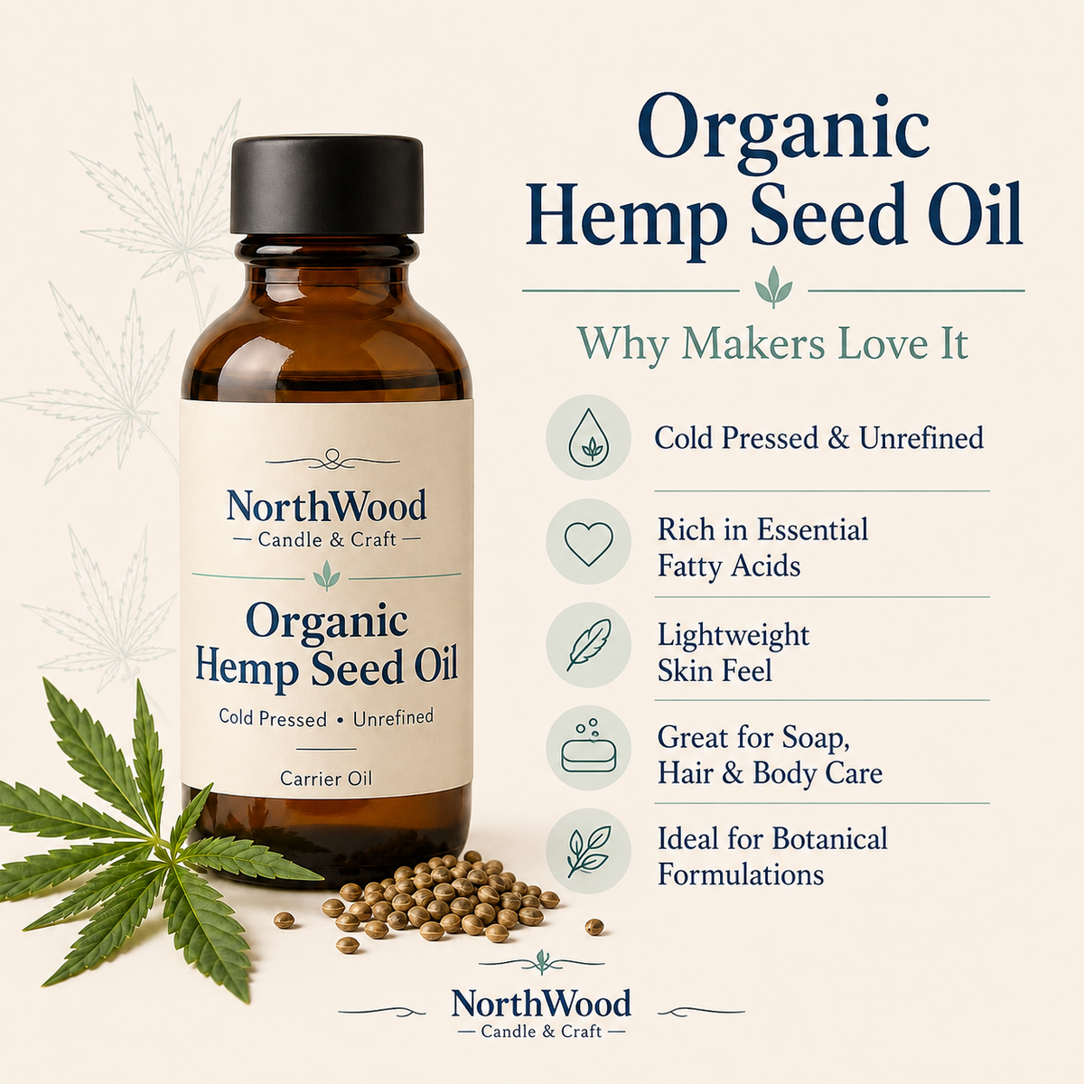 Organic Hemp Seed Oil – Cold Pressed, Unrefined