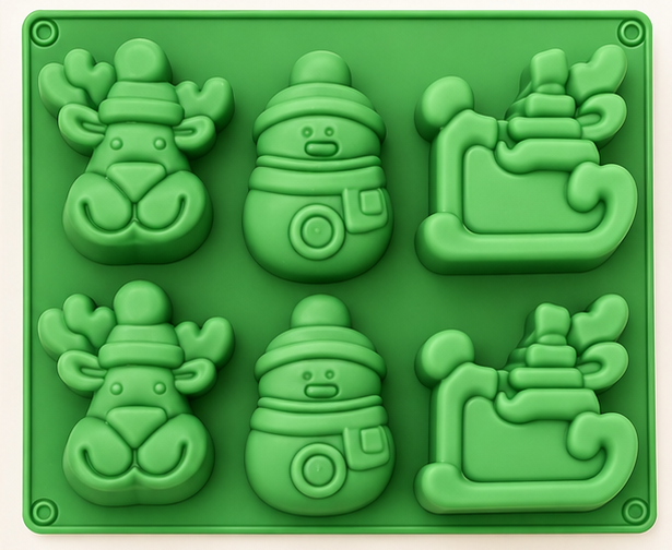 Reindeer, Sleigh & Snowman 6-Cavity Silicone Mold