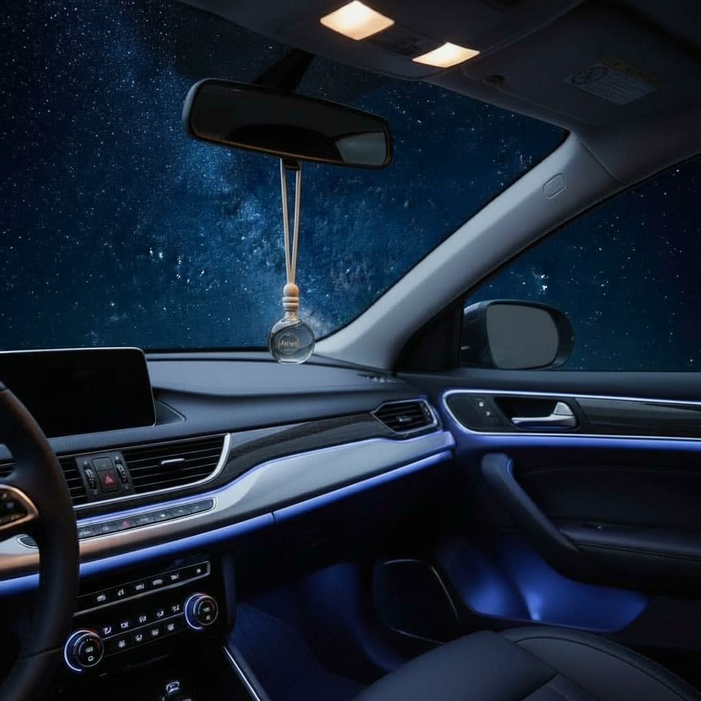 Astra Car Diffuser Bottle Hanging in a Car