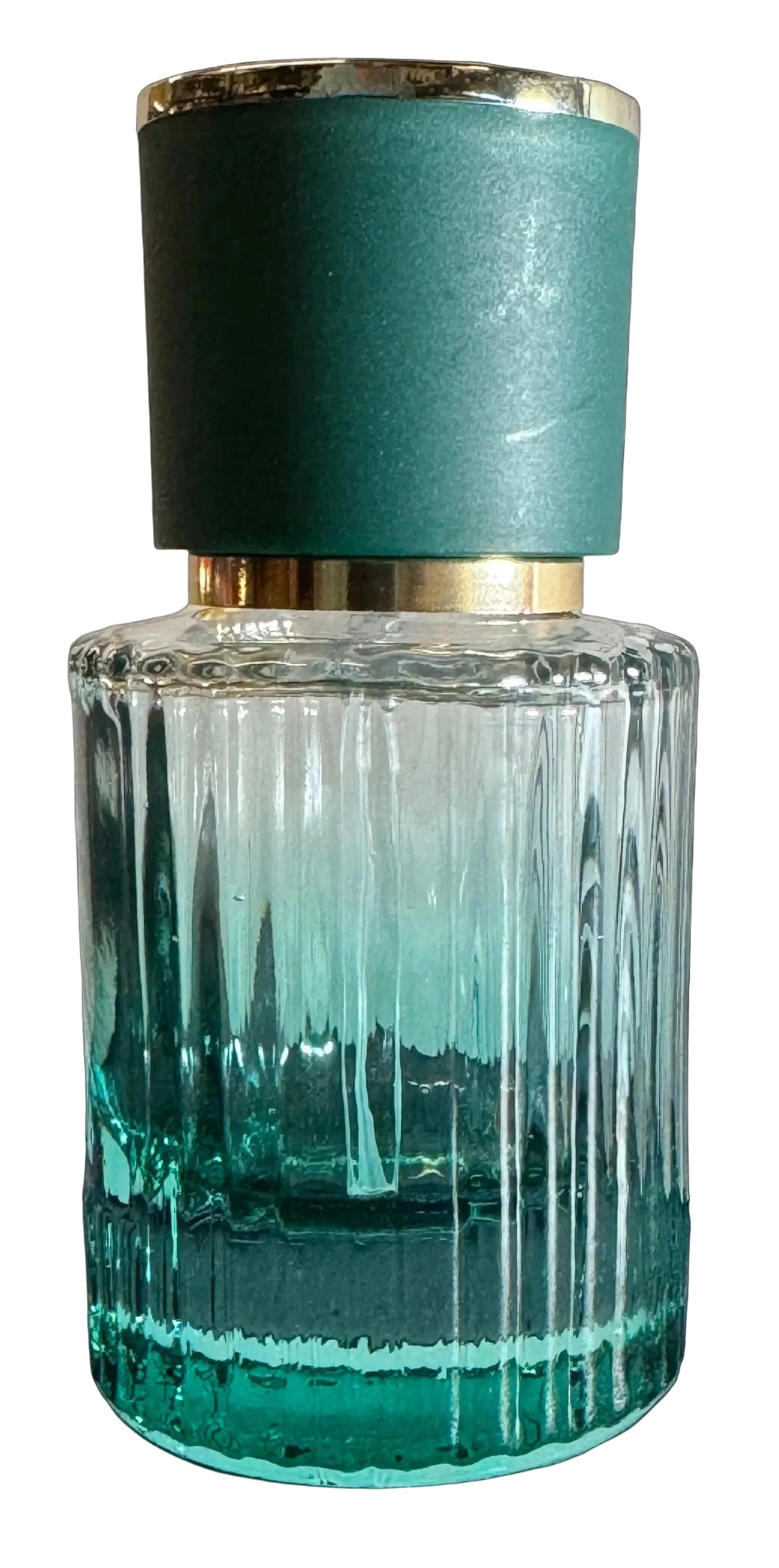 Green Cologne Bottle with ribbed glass and gold accents
