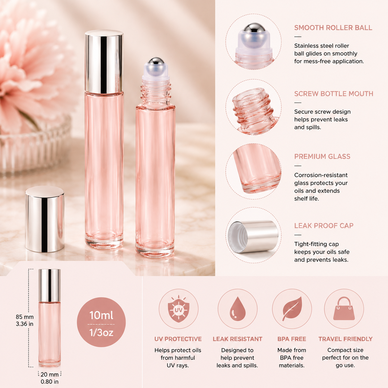 Luxury Pink Perfume Roller Bottles