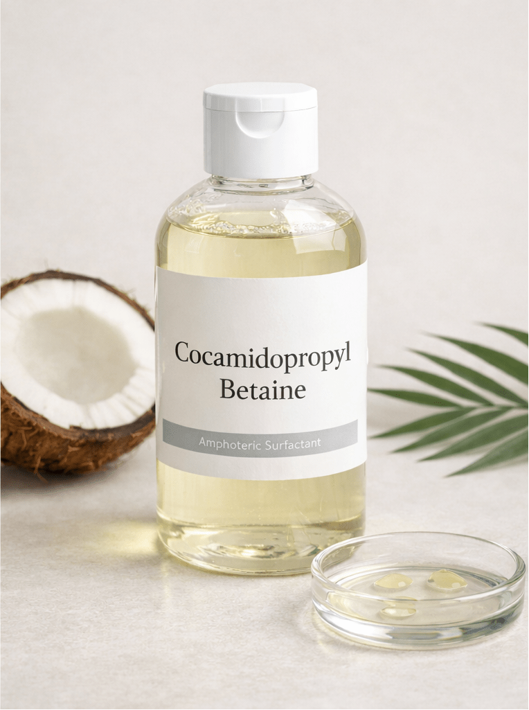 Bottle of Cocamidopropyl Betaine - A Naturally Amphoteric Surfectant 
