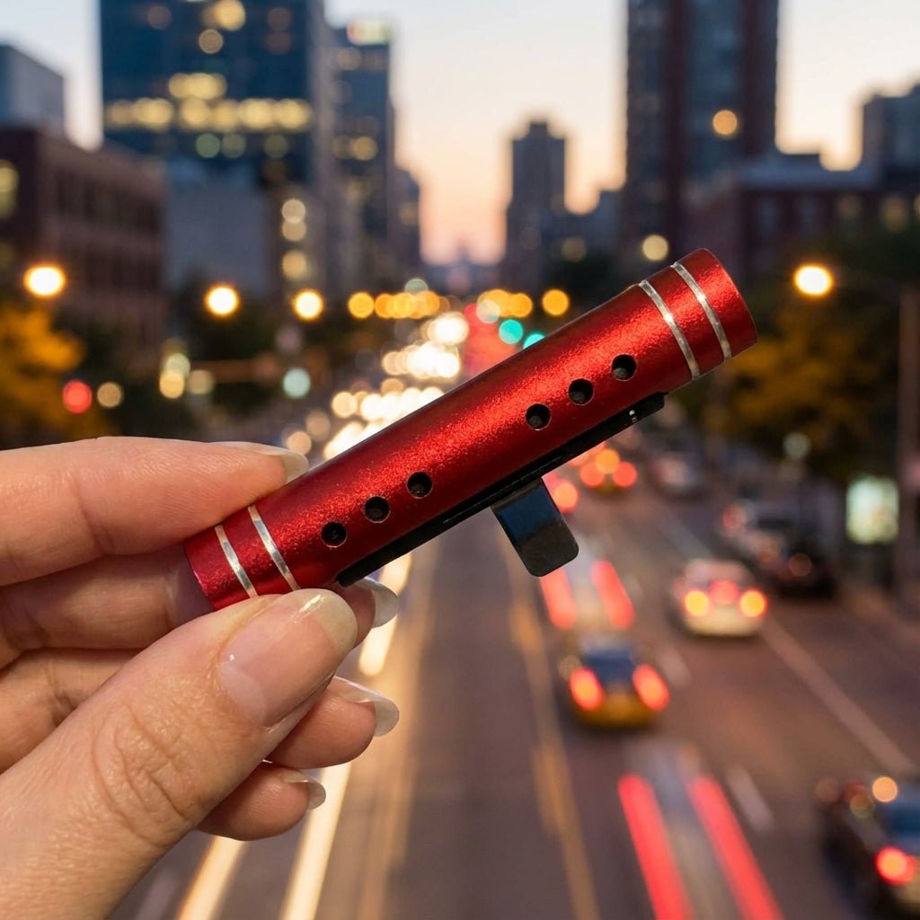 Portable air freshener stick in the city