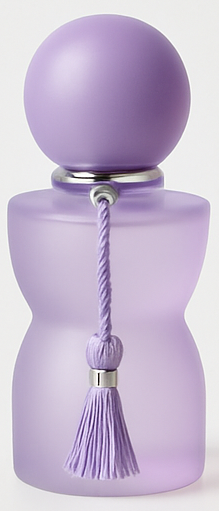 Set of six colorful perfume bottles with spherical tops and tassels on a white background