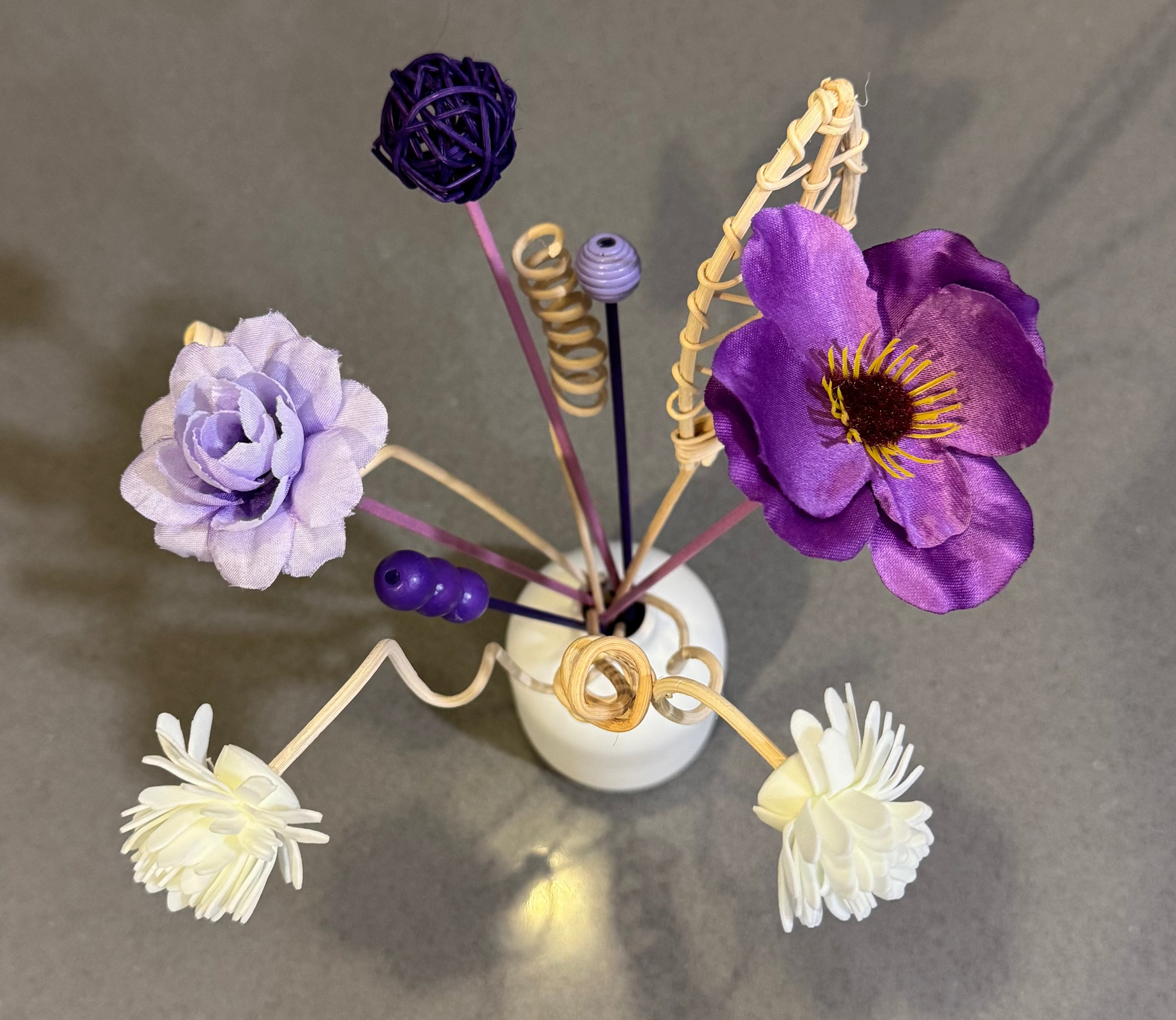 Top view of our purple reed diffuser bouquet. What a unique way to add fragrance to your home!