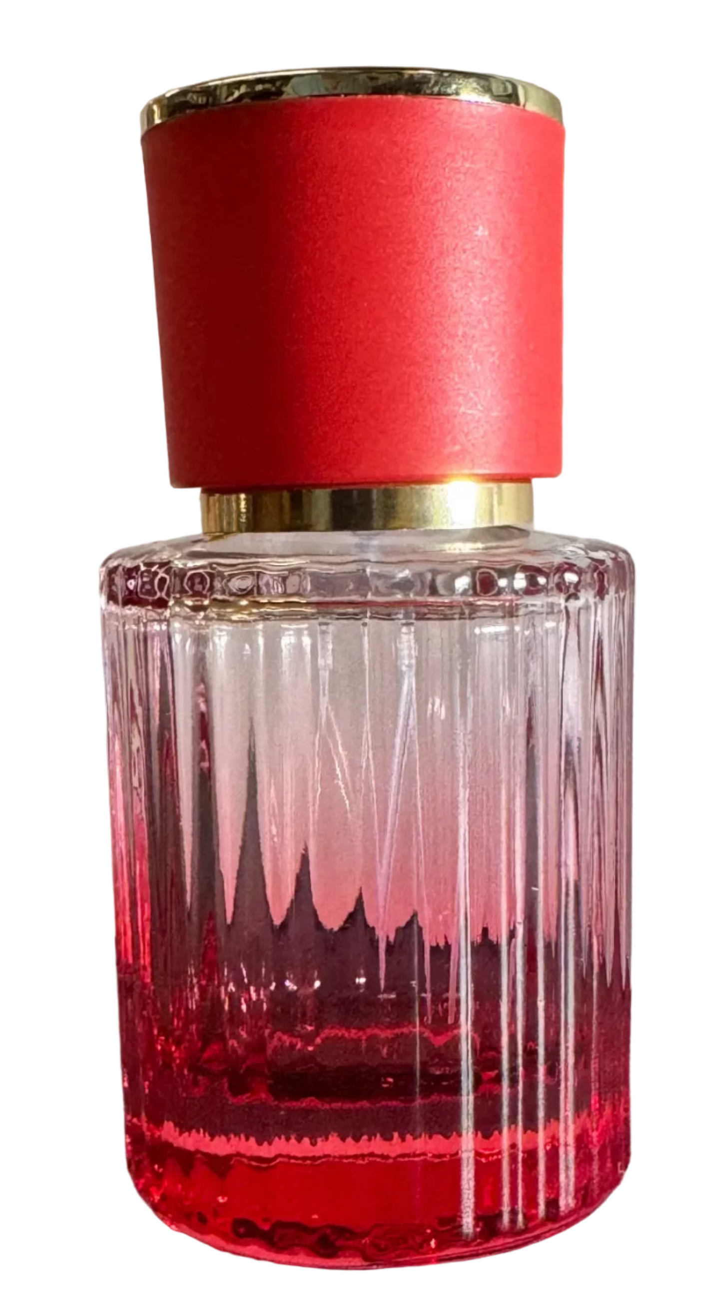 Red perfume bottle with a gold cap
