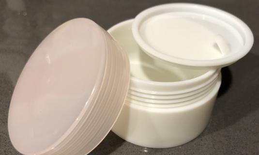 Plastic Cosmetics Container - 50ml Off White w/ Pink Cap & Sealing Disc