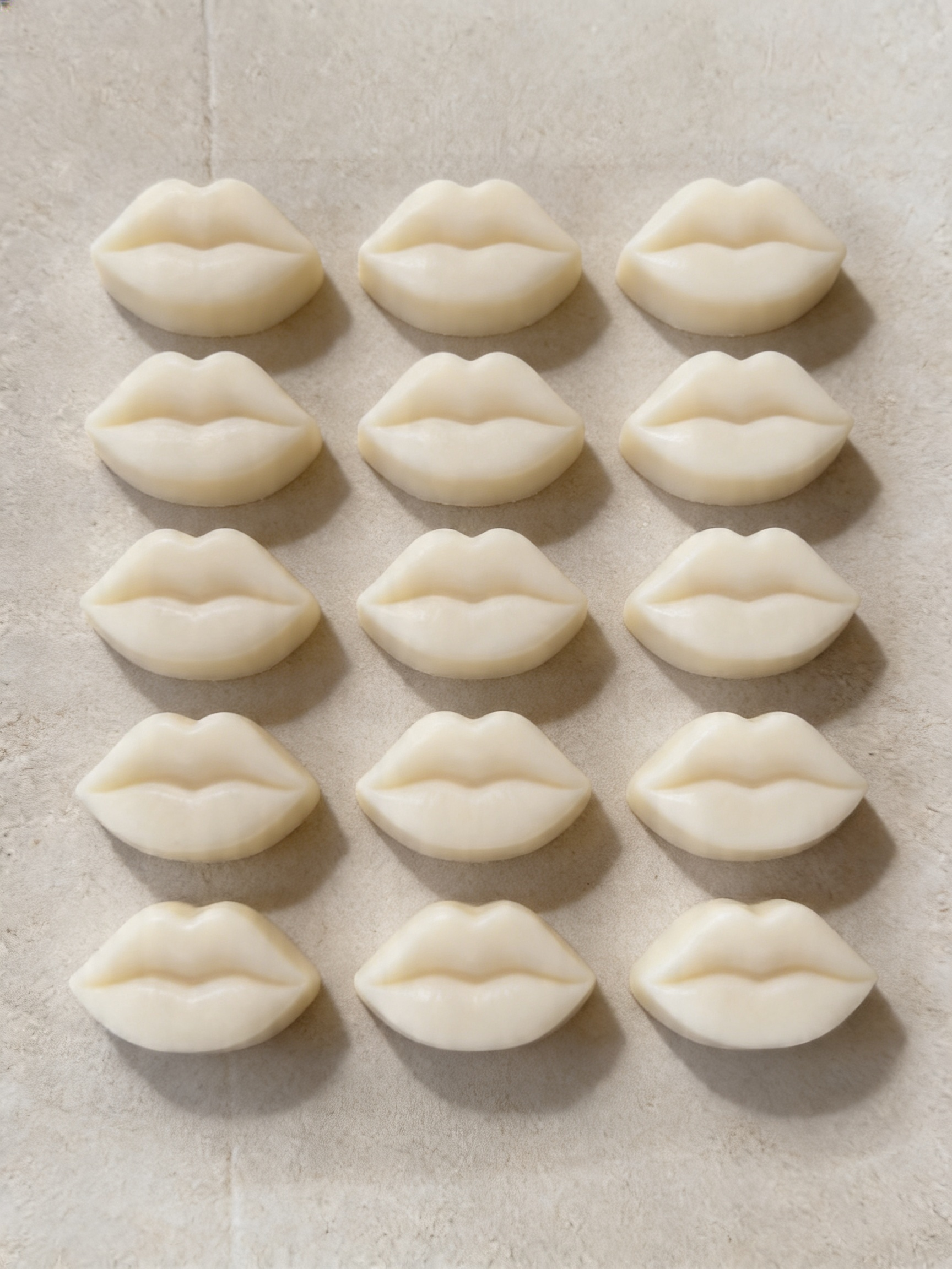 Wax Lips made with ou rsilicone lip mold for embeds and soap