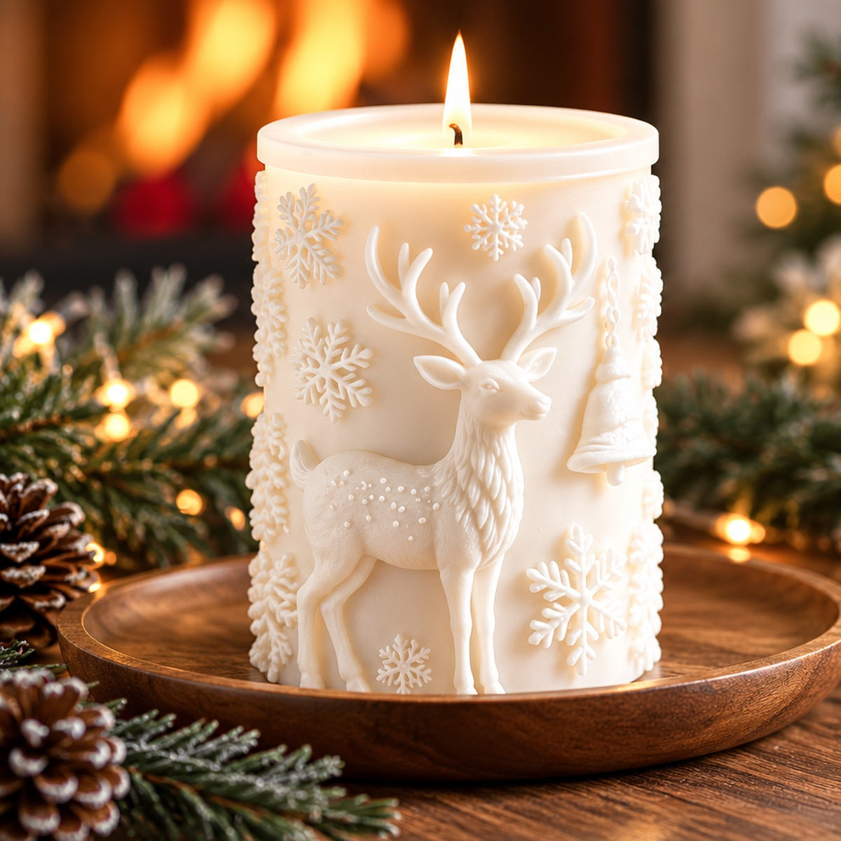 Christmas Reindeer Silicone Candle Mold - 3D Snowflake Pillar