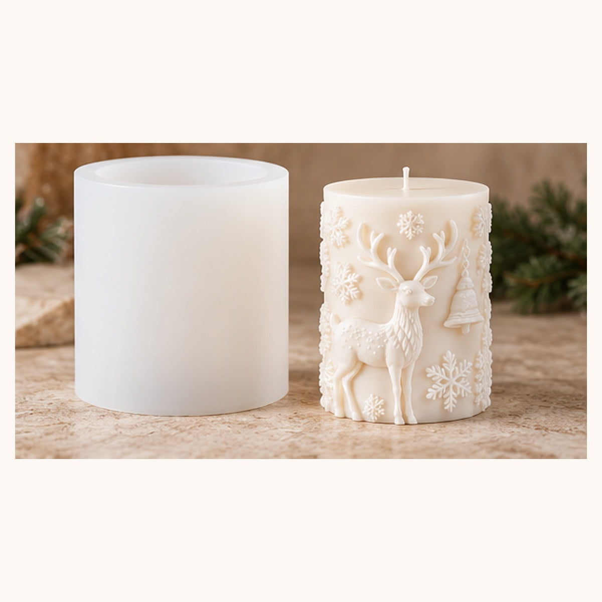 Christmas Reindeer Silicone Candle Mold - 3D Snowflake Pillar